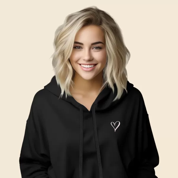 DALIX Heart Embroidered Fleece Cropped Hoodie Cold Fall Winter Women
