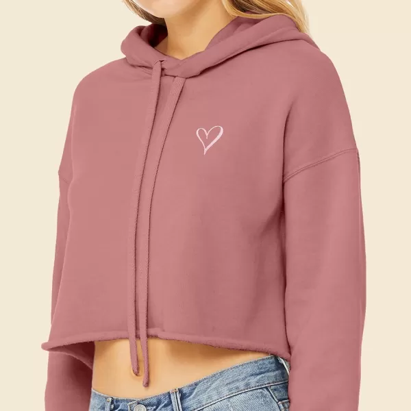 DALIX Heart Embroidered Fleece Cropped Hoodie Cold Fall Winter Women
