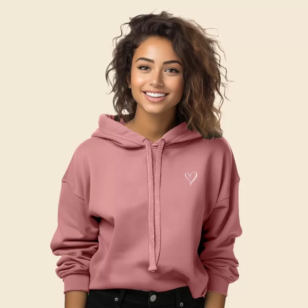 DALIX Heart Embroidered Fleece Cropped Hoodie Cold Fall Winter Women