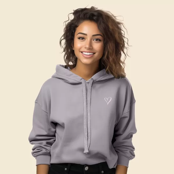 DALIX Heart Embroidered Fleece Cropped Hoodie Cold Fall Winter Women