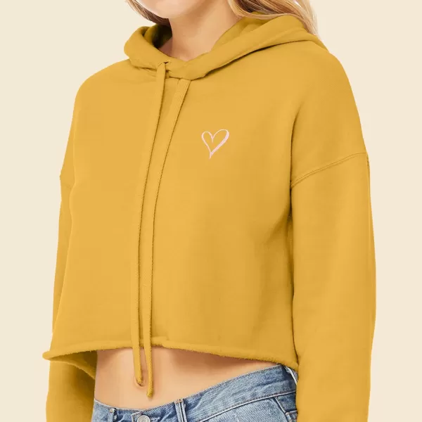 DALIX Heart Embroidered Fleece Cropped Hoodie Cold Fall Winter Women