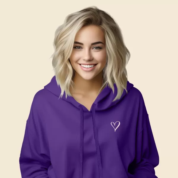DALIX Heart Embroidered Fleece Cropped Hoodie Cold Fall Winter Women