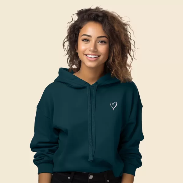 DALIX Heart Embroidered Fleece Cropped Hoodie Cold Fall Winter Women