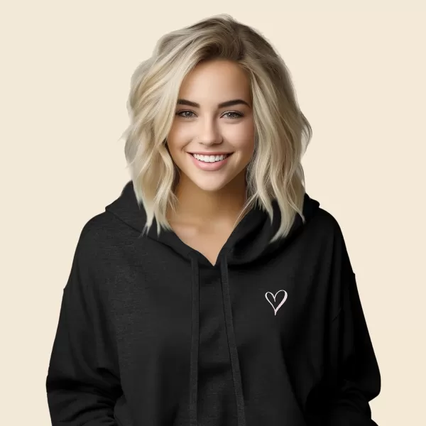 DALIX Heart Embroidered Fleece Cropped Hoodie Cold Fall Winter Women
