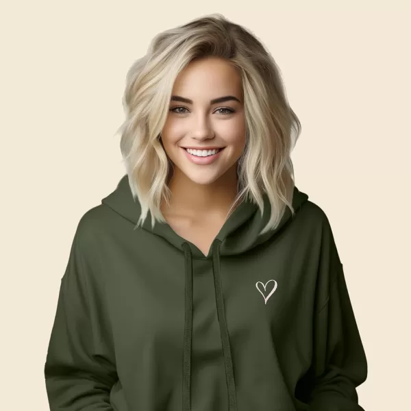 DALIX Heart Embroidered Fleece Cropped Hoodie Cold Fall Winter Women