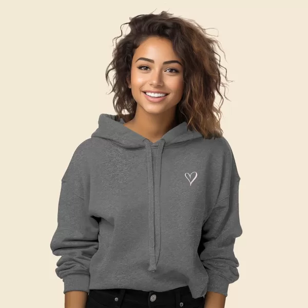 DALIX Heart Embroidered Fleece Cropped Hoodie Cold Fall Winter Women