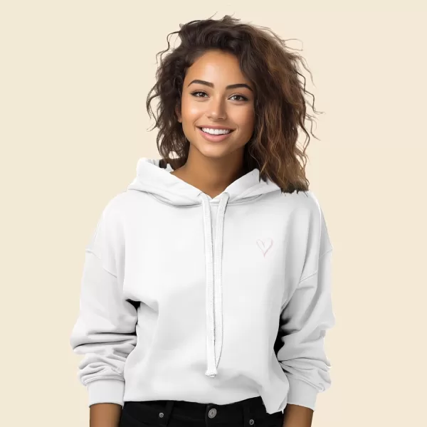 DALIX Heart Embroidered Fleece Cropped Hoodie Cold Fall Winter Women