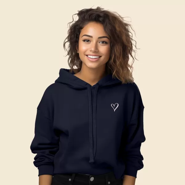 DALIX Heart Embroidered Fleece Cropped Hoodie Cold Fall Winter Women