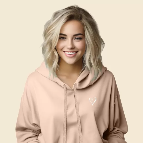 DALIX Heart Embroidered Fleece Cropped Hoodie Cold Fall Winter Women