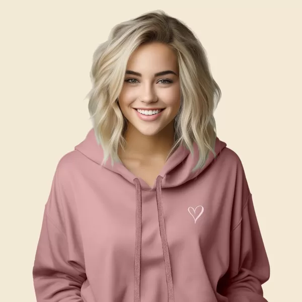 DALIX Heart Embroidered Fleece Cropped Hoodie Cold Fall Winter Women
