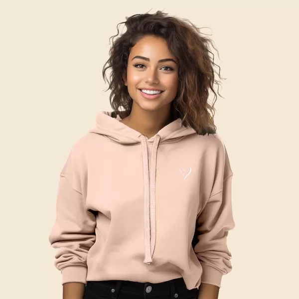 DALIX Heart Embroidered Fleece Cropped Hoodie Cold Fall Winter Women