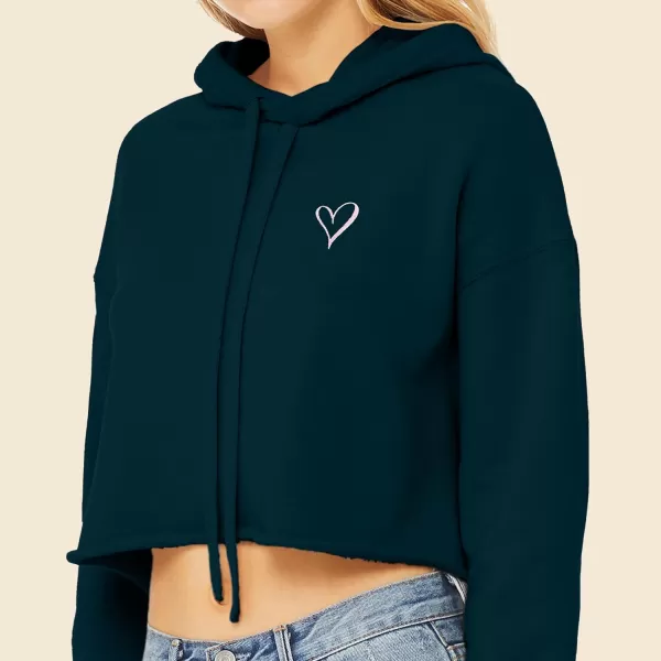 DALIX Heart Embroidered Fleece Cropped Hoodie Cold Fall Winter Women