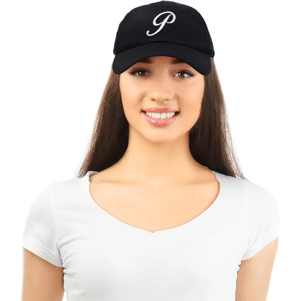 DALIX Initial Hat Letter P Womens Baseball Cap Monogram Cursive Embroider