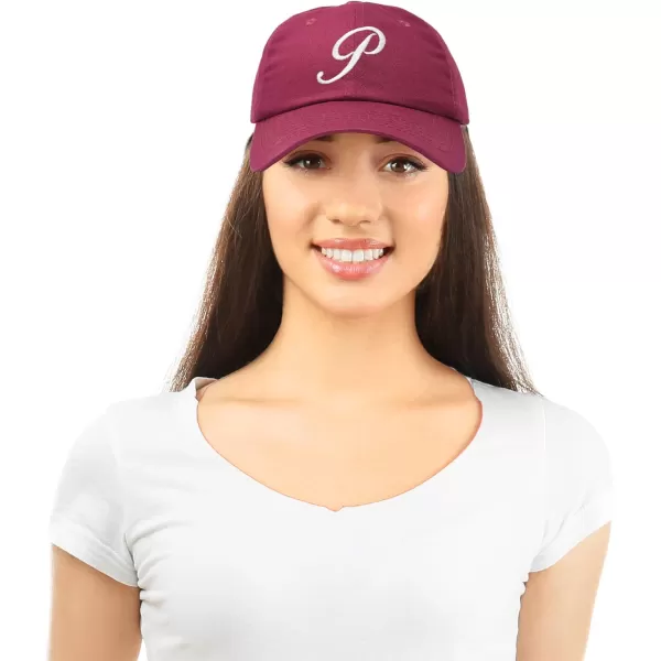 DALIX Initial Hat Letter P Womens Baseball Cap Monogram Cursive Embroider