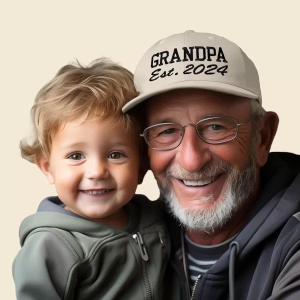 DALIX New Grandpa Hat Est 2024 Fun Gift Embroidered Dad Hat Cotton Cap