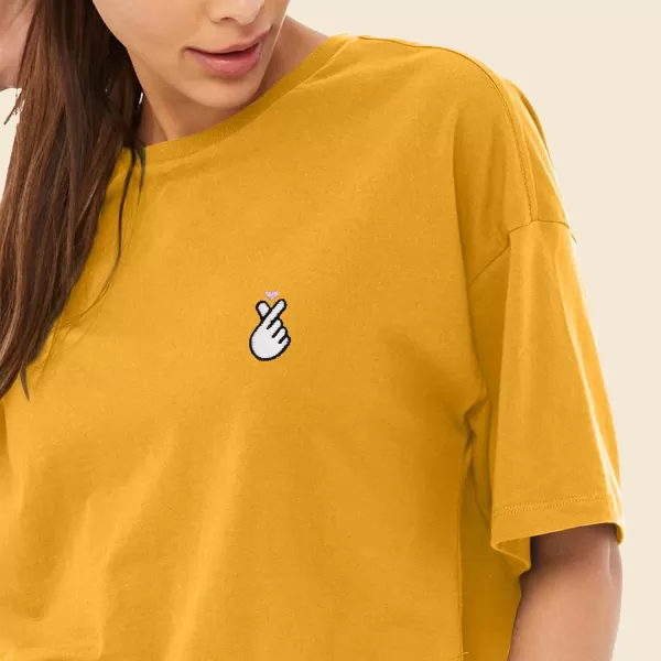 DALIX Snap Heart Embroidered Cotton Relaxed Fit Flowy Short Sleeve Crewneck Tee Shirt Womens