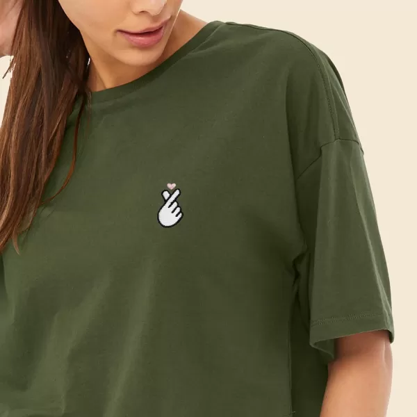 DALIX Snap Heart Embroidered Cotton Relaxed Fit Flowy Short Sleeve Crewneck Tee Shirt Womens