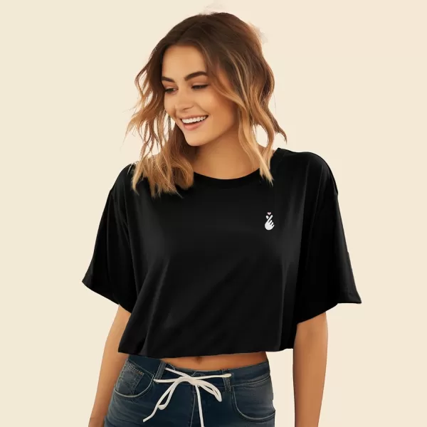 DALIX Snap Heart Embroidered Cotton Relaxed Fit Flowy Short Sleeve Crewneck Tee Shirt Womens