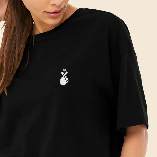 DALIX Snap Heart Embroidered Cotton Relaxed Fit Flowy Short Sleeve Crewneck Tee Shirt Womens
