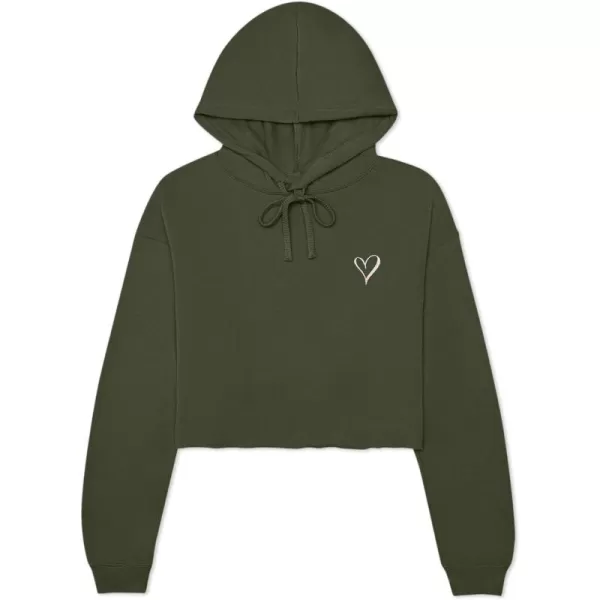DALIX Heart Embroidered Fleece Cropped Hoodie Cold Fall Winter Women