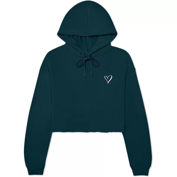 DALIX Heart Embroidered Fleece Cropped Hoodie Cold Fall Winter Women