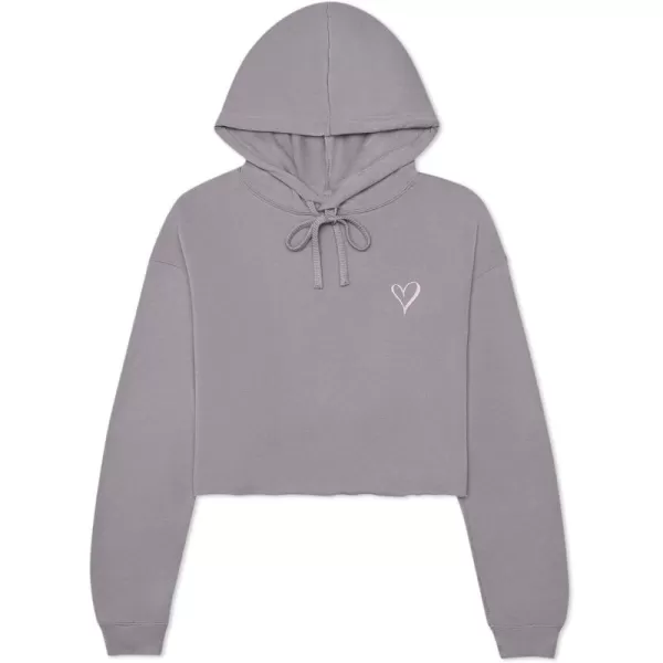 DALIX Heart Embroidered Fleece Cropped Hoodie Cold Fall Winter Women