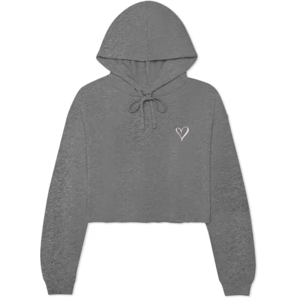 DALIX Heart Embroidered Fleece Cropped Hoodie Cold Fall Winter Women