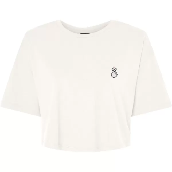DALIX Snap Heart Embroidered Cotton Relaxed Fit Flowy Short Sleeve Crewneck Tee Shirt Womens