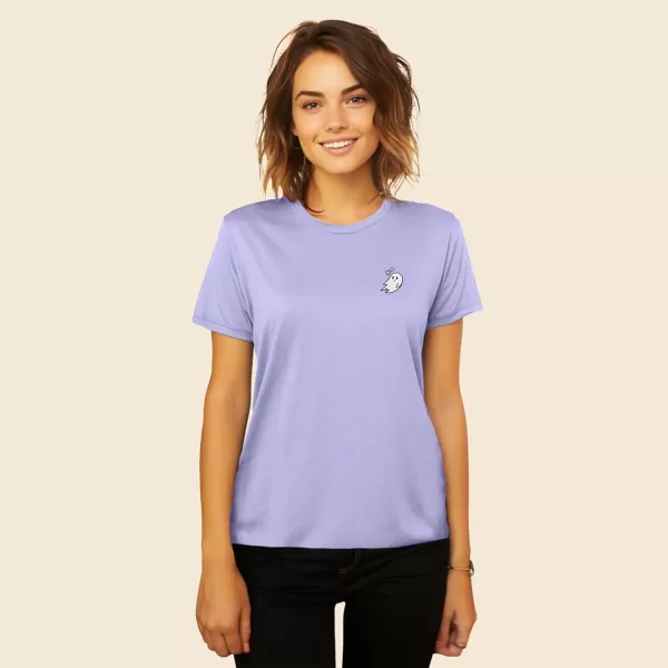 DALIX Heartly Ghost Embroidered Cotton Relaxed Fit Short Sleeve Crewneck Tee Shirt Women