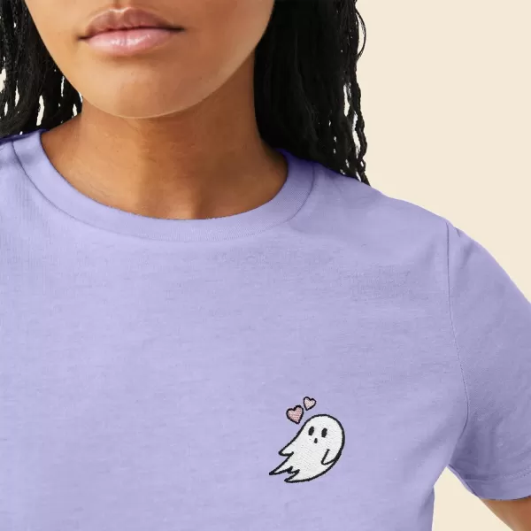 DALIX Heartly Ghost Embroidered Cotton Relaxed Fit Short Sleeve Crewneck Tee Shirt Women
