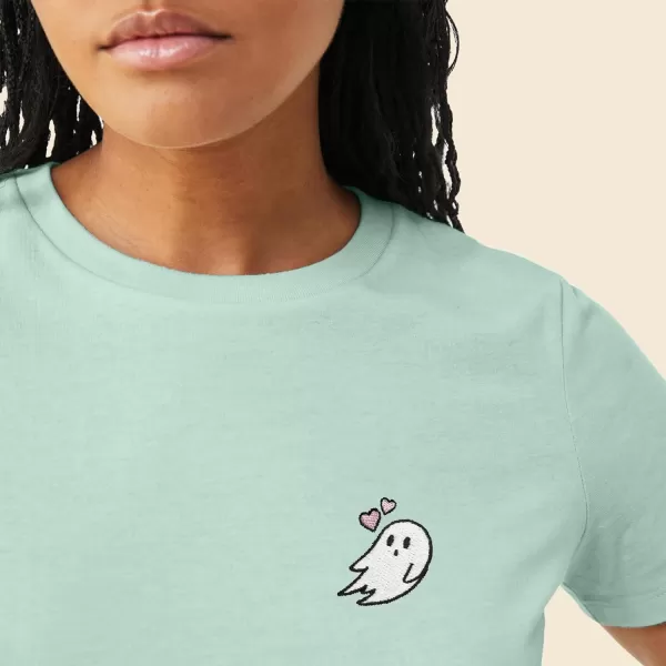 DALIX Heartly Ghost Embroidered Cotton Relaxed Fit Short Sleeve Crewneck Tee Shirt Women