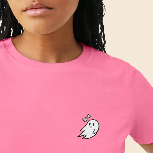 DALIX Heartly Ghost Embroidered Cotton Relaxed Fit Short Sleeve Crewneck Tee Shirt Women