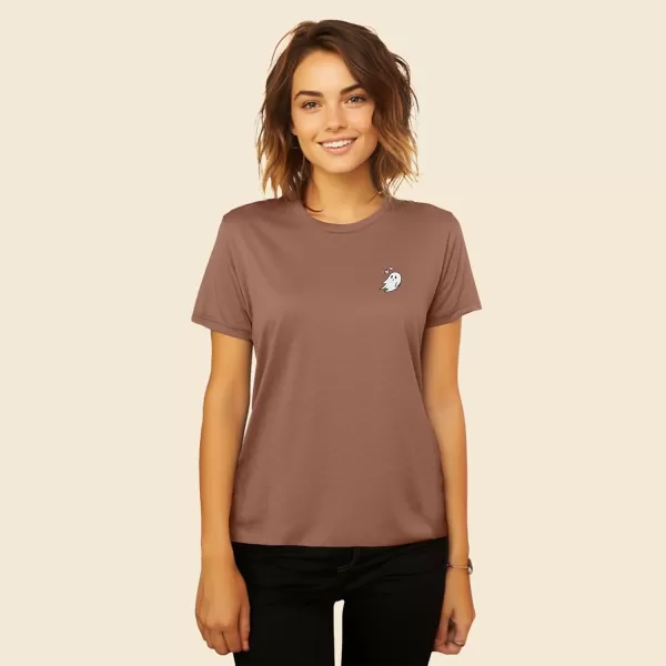 DALIX Heartly Ghost Embroidered Cotton Relaxed Fit Short Sleeve Crewneck Tee Shirt Women