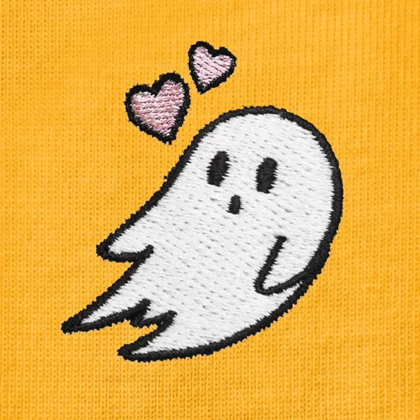 DALIX Heartly Ghost Embroidered Cotton Relaxed Fit Short Sleeve Crewneck Tee Shirt Women