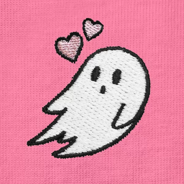 DALIX Heartly Ghost Embroidered Cotton Relaxed Fit Short Sleeve Crewneck Tee Shirt Women