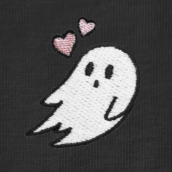 DALIX Heartly Ghost Embroidered Cotton Relaxed Fit Short Sleeve Crewneck Tee Shirt Women