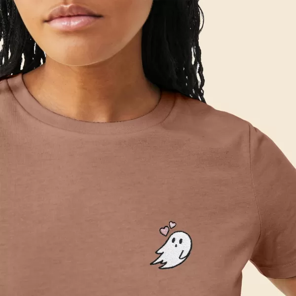 DALIX Heartly Ghost Embroidered Cotton Relaxed Fit Short Sleeve Crewneck Tee Shirt Women
