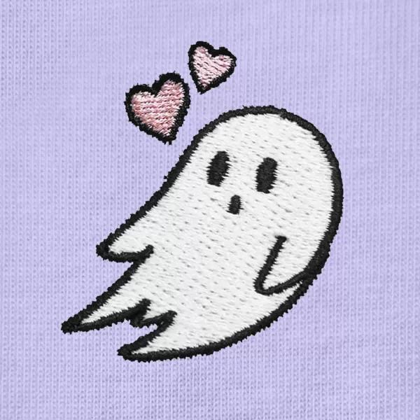 DALIX Heartly Ghost Embroidered Cotton Relaxed Fit Short Sleeve Crewneck Tee Shirt Women