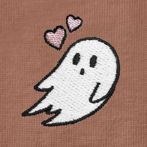 DALIX Heartly Ghost Embroidered Cotton Relaxed Fit Short Sleeve Crewneck Tee Shirt Women