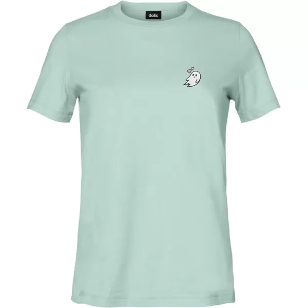 DALIX Heartly Ghost Embroidered Cotton Relaxed Fit Short Sleeve Crewneck Tee Shirt Women