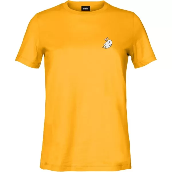 DALIX Heartly Ghost Embroidered Cotton Relaxed Fit Short Sleeve Crewneck Tee Shirt Women