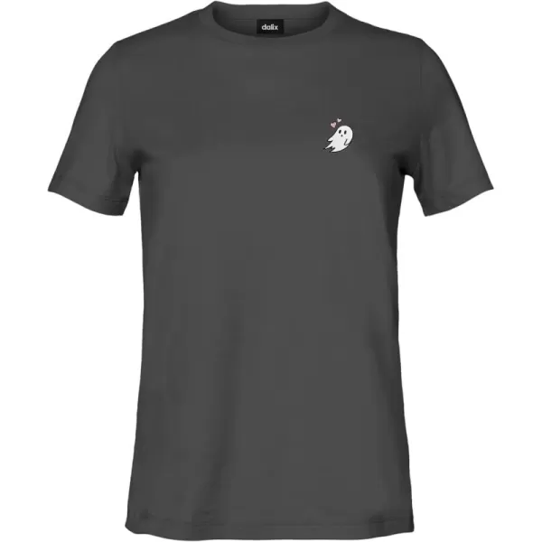 DALIX Heartly Ghost Embroidered Cotton Relaxed Fit Short Sleeve Crewneck Tee Shirt Women