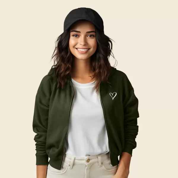 DALIX Heart Embroidered Fleece Cropped Zip Hoodie Cold Fall Winter Womens