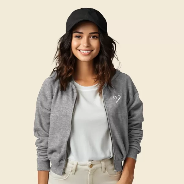 DALIX Heart Embroidered Fleece Cropped Zip Hoodie Cold Fall Winter Womens