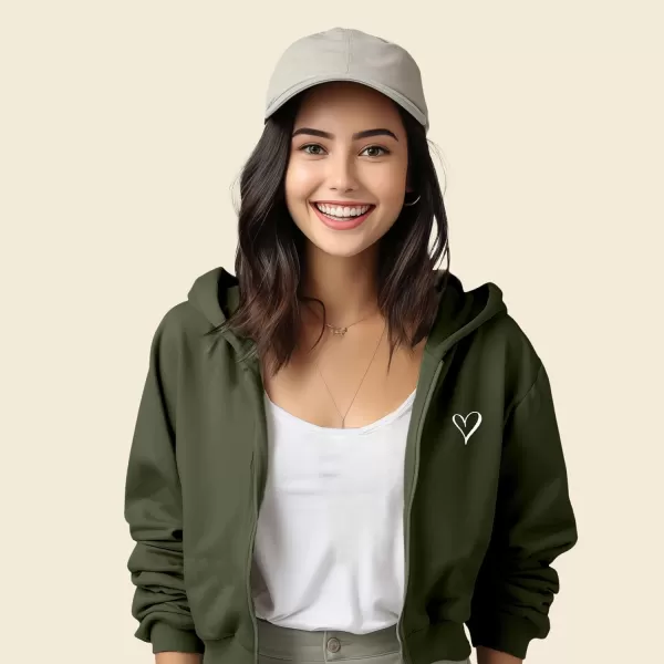 DALIX Heart Embroidered Fleece Cropped Zip Hoodie Cold Fall Winter Womens