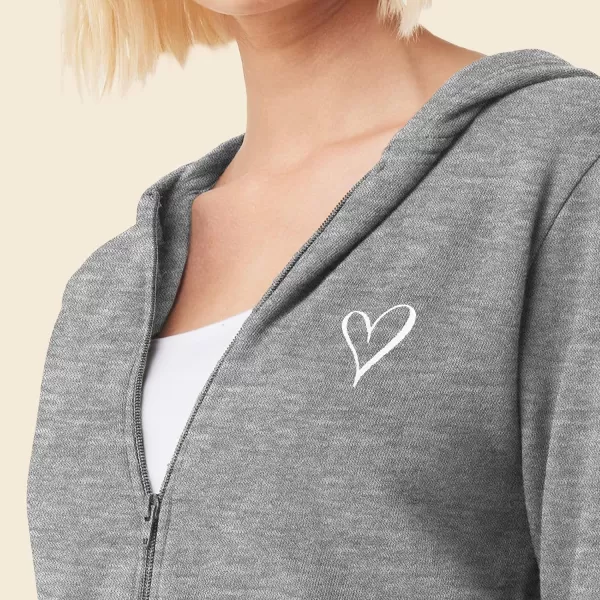 DALIX Heart Embroidered Fleece Cropped Zip Hoodie Cold Fall Winter Womens