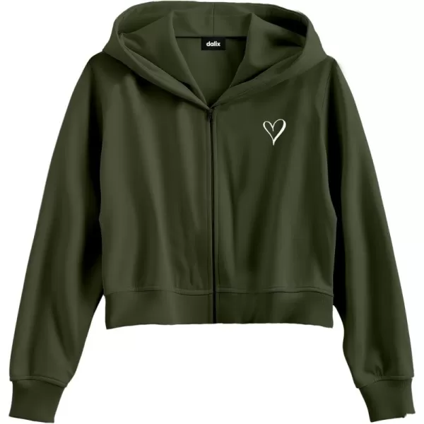 DALIX Heart Embroidered Fleece Cropped Zip Hoodie Cold Fall Winter Womens