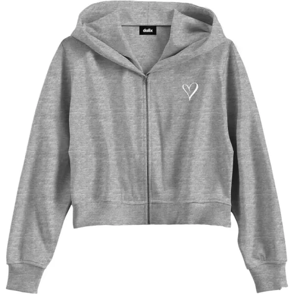 DALIX Heart Embroidered Fleece Cropped Zip Hoodie Cold Fall Winter Womens