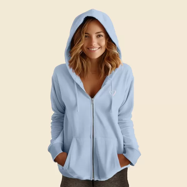 DALIX Heart Embroidered Fleece Zip Washed Hoodie Cold Fall Winter Women