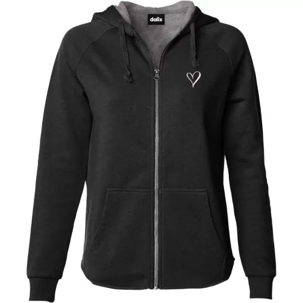 DALIX Heart Embroidered Fleece Zip Washed Hoodie Cold Fall Winter Women